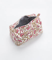 Off White Cotton Bagru Printed Toiletry Bag With Zipper-ACS1083