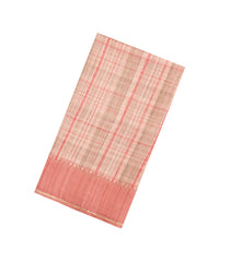 Beige Printed Synthetic Tussar Silk Saree With Peach Checks-SY0527