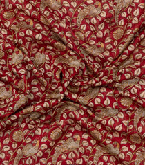 Red Printed Chanderi Cotton Saree With Zari Border-CC1516