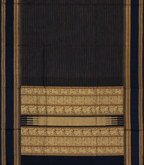 Black Handloom Silk Cotton Saree With Veldari Stripes-SC4416