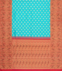 Turquoise Handloom Korvai Kanchipuram Silk Saree With Meena Zari Motifs-KA15844