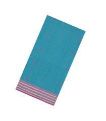 Cyan Handloom Bengal Cotton Saree With Coin Buttas-BG1614