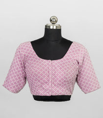 Baby Pink Blended Cotton Readymade Saree Blouse with White Geometric Diamond Thread work   -RB5284