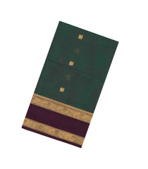 Bottle Green Handloom Silk Cotton Saree With Zari Buttas-SC4830