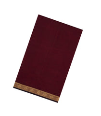 Dark Brown Handloom 9 Yards Silk Cotton Saree With Zari Border-SC4448