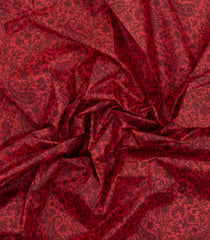 Red Printed Silk Saree With Floral Motifs & Zari Border-PS0684