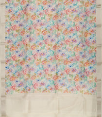Off White Woven Pure Organza Silk Saree With Printed Floral Motifs-PS0594