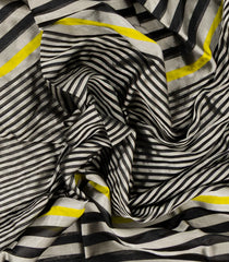 Grey Handloom Chanderi Cotton Tissue Saree With Black Stripes-CC1341