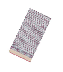 Off White Printed Chanderi Cotton Saree With Zari Border-CC1485