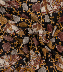 BLack Woven Cotton Saree With Printed Kalamkari Motifs-KAL1145
