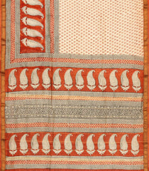 Cream Printed Chanderi Cotton Saree With Zari Border-CC1487