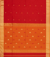 Red Handloom Maheswari Silk Cotton Saree With Buttas-SC4136