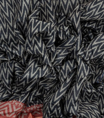 Black Woven Synthetic Chanderi Saree With Printed Chevron Motifs-BL4309