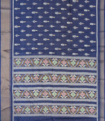 Navy Blue Woven Art Tussar Silk Saree With Printed Floral Motifs-BL3742