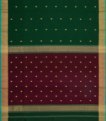 Dark Green Handloom Maheswari Silk Cotton Saree With Buttas & Zari Border-SC4857
