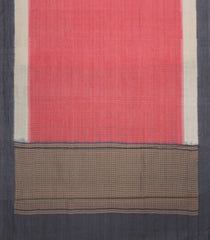Peach Woven Dupion Silk Saree With Dotted Stripes & Contrast Border-DS0625