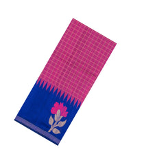 Magenta Woven Tussar Silk Saree With Checks & Contrast Border-TU3241