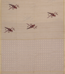 Taupe Woven Synthetic Manipur Silk Saree With Crimson Printed Bird Motifs-BL4951