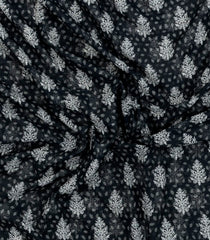 Black Printed Jaipur Cotton Saree With Floral Motifs-JC1476