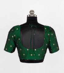 Green  Readymade Tussar Silk Blouse With Zari Buttas-RB5248