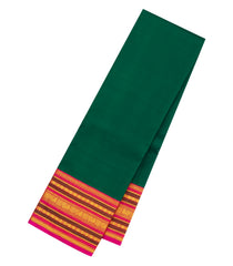 Dark Green Handloom Korvai Kanchipuram Silk Saree With Pink Border-KA15721