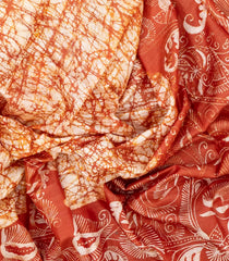 Rust Woven Silk Saree With Printed Floral Motifs-PS0576
