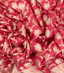 Peach Handloom Banarasi Silk Saree With Floral Vine Motifs-BE1529