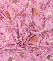 Baby Pink Printed Crepe Silk Saree With Floral Motifs-PS0897