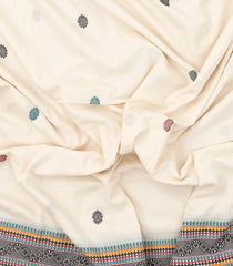 Off White Handloom Bengal Cotton Saree With Kamalam Buttas-BG1665