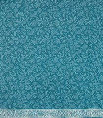 Cyan Printed Jaipur Cotton Saree With Floral Motifs-JC1616