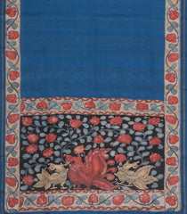 Indigo Printed Synthetic Tussar Silk Saree With Contrast Border-SY0103