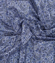 Light Blue Printed Silk Saree With Floral Motifs & Zari Border-PS0685