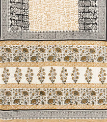 Cream Printed Jaipur Cotton Saree With Tribal Motifs-JC1808