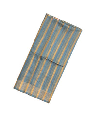 Grey Handloom Tussar Silk Saree With Stripes & Embroidered Pallu-TU2823