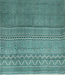 Cyan Printed Silk Saree With Chevron Motifs-PS0691