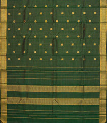 Bottle Green Handloom Kanchipuram Silk Saree With Checks & Annam Buttas