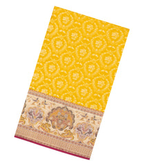 Yellow Handloom Kanchipuram Bridal Silk Saree With Contrast Meena Border-KA16280