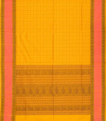Yellow Handloom Kanchi Cotton Saree With Dotted Checks-KC1489