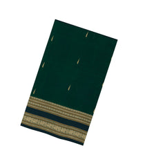 Dark Green Handloom Silk Cotton Saree With Jasmine Bud Buttas-SC4099