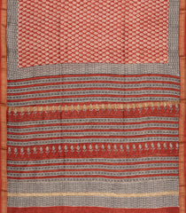 Red Printed Chanderi Cotton Saree With Zari Border-CC1526