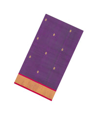 Purple Handloom Silk Cotton Saree With Buttas & Contrast Zari Border-SC4646