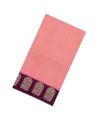 Light Peach Woven Blended Viscose Saree With Zari Checks & Contrast Border-BL5509