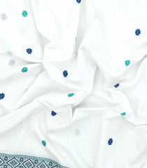 White Handloom Bengal Cotton Saree With Meena Buttas-BG1556