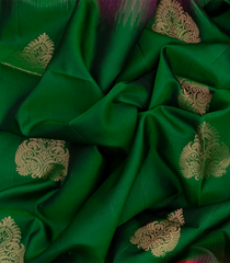 Dark Green Handloom Soft Silk Saree With Butta & Red Border-Dark Green