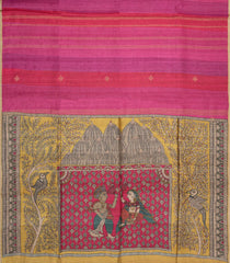 Pink Printed Tussar Silk Saree With Buttas & Printed Pallu-TU3658