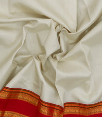 Off White Handloom Korvai Kanchipuram Silk Saree With Contrast Border-KA15205