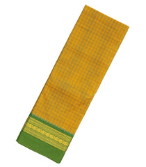 Oil Mustard Woven Chettinad Cotton Saree With Checks & Contrast Border-CN1784