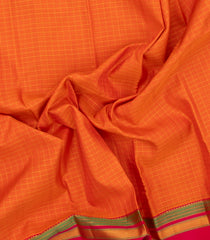 Orange Handloom Korvai Kanchipuram Silk Saree With Checks-KA13749