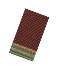 Maroon Handloom Village Cotton Saree With Checks & Buttas-VC1630