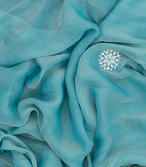 Turquoise Synthetic Fendy Saree With Stone Border-BL5443